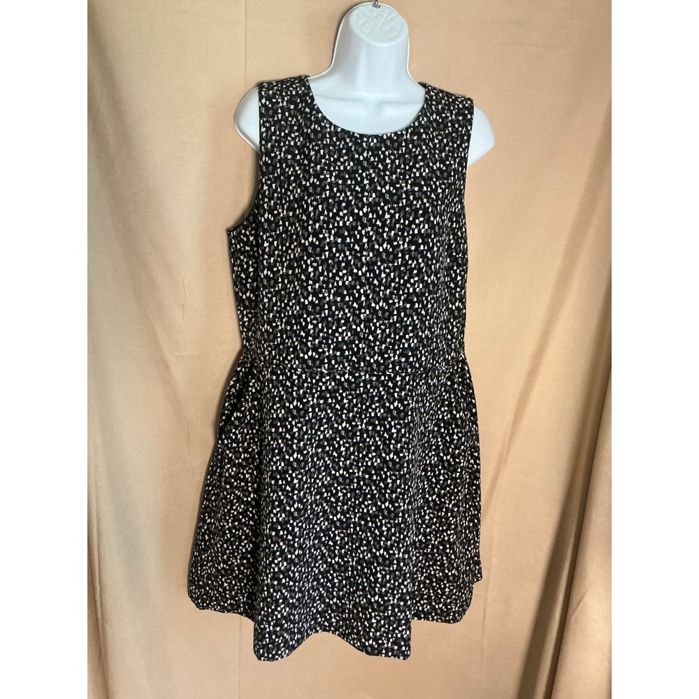 Gap Fit and Flare Dress Womens 14P Black Abstract Brushstroke Petite Excellent